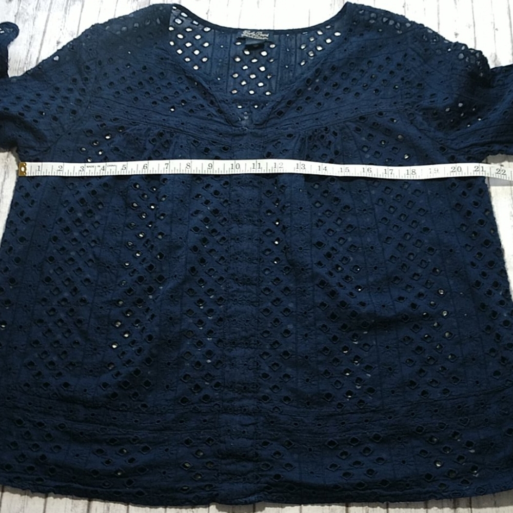 Lucky Brand Navy Blue 3/4 Sleeve Blouse - Picture 5 of 8